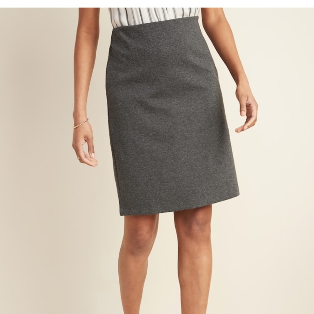 Grey Ponte-knit Pencil Skirt